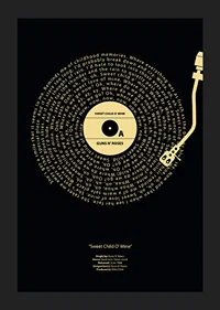 Graphic vinyl record with Guns N’ Roses song lyrics in yellow against black-1