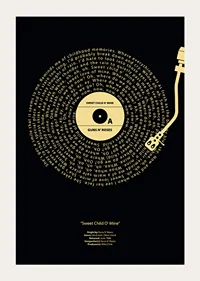 Graphic vinyl record with Guns N’ Roses song lyrics in yellow against black-5