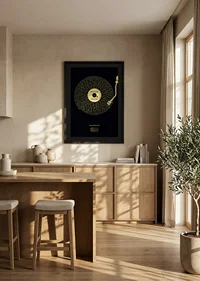 Graphic vinyl record with Guns N’ Roses song lyrics in yellow against black-8