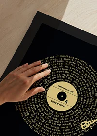 Graphic vinyl record with Guns N’ Roses song lyrics in yellow against black-9