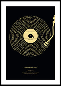 Graphic vinyl record with Nirvana song lyrics in yellow on black-2