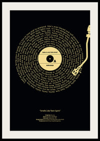 Grafikus bakelitlemez Nirvana dalszöveggel, sárga alapon fekete színben-4