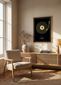 Graphic vinyl record with Nirvana song lyrics in yellow on black-8