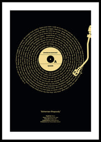 Grafisk vinylplade med Queen-tekst på sort og gul baggrund-2