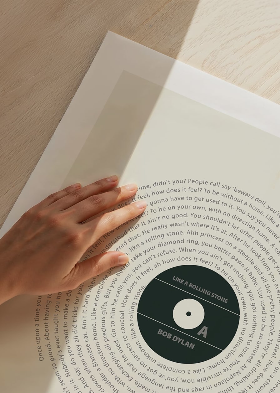 Grafisk illustration av vinylskiva med Bob Dylans text-12