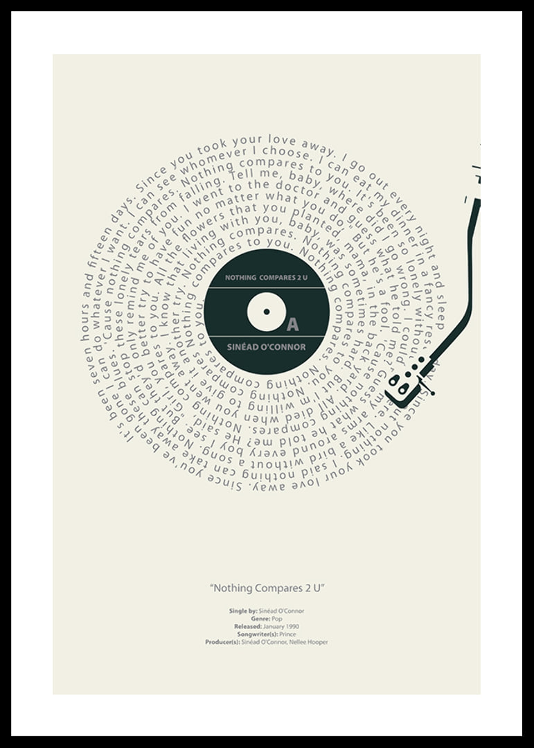 Disque vinyle graphique avec les paroles de Sinead O'Connor en noir et blanc-12