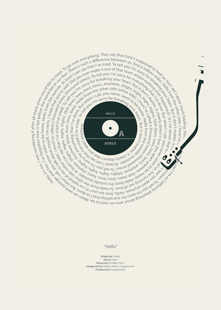 Graphic illustration of a vinyl record with Adele's lyrics-12
