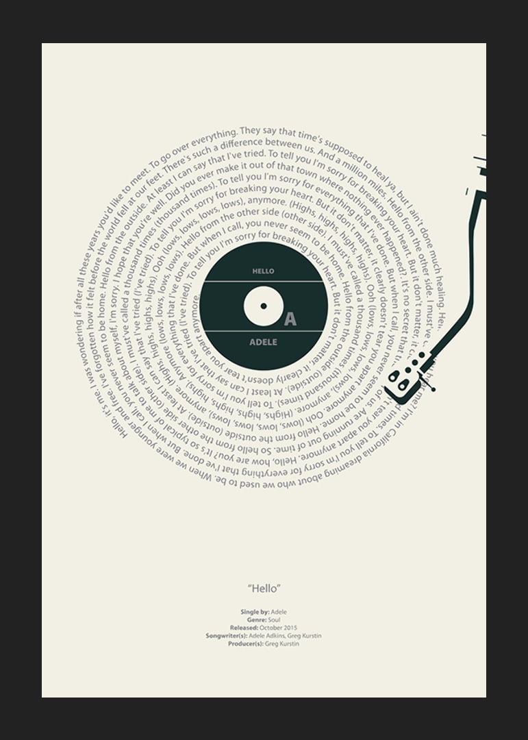 Graphic illustration of a vinyl record with Adele's lyrics-12