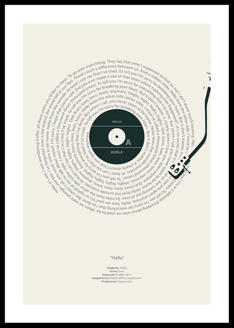 Graphic illustration of a vinyl record with Adele's lyrics-12
