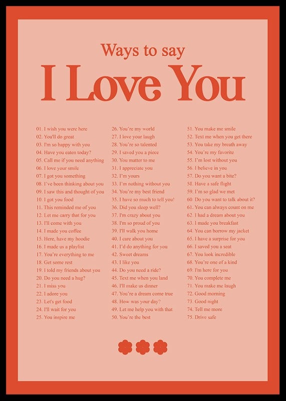 English text list with 75 ways to express love in red-pink color scheme-12