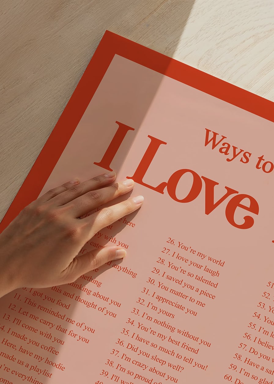 English text list with 75 ways to express love in red-pink color scheme-12