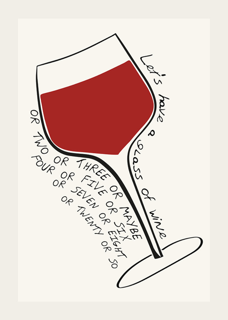 Illustrated wine glass with red drink and handwritten English text-12