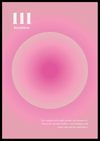 Abstrakt cirkulär illustration i rosa toner med texten 111-6