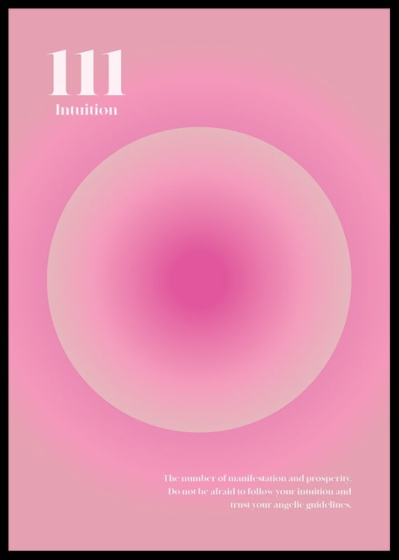 Abstrakt cirkulär illustration i rosa toner med texten 111-12