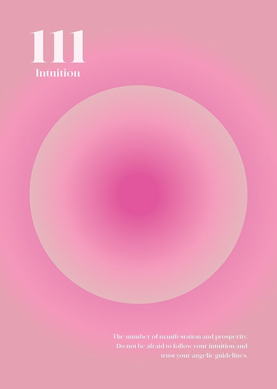 Abstrakt cirkulär illustration i rosa toner med texten 111-12