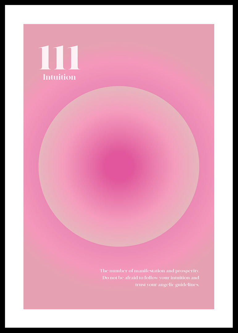 Abstrakt cirkulär illustration i rosa toner med texten 111-12