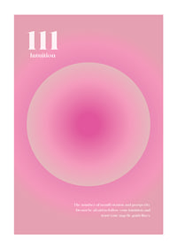 Abstrakt cirkulär illustration i rosa toner med texten 111-1
