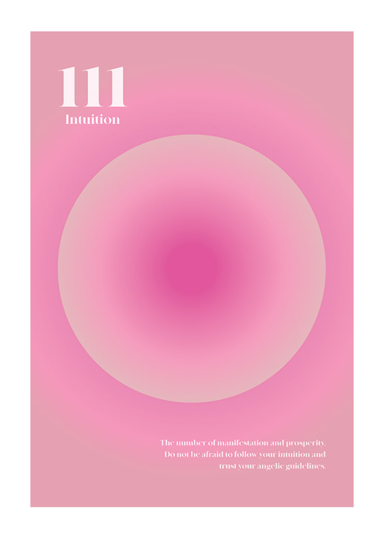Abstrakt cirkulär illustration i rosa toner med texten 111-12