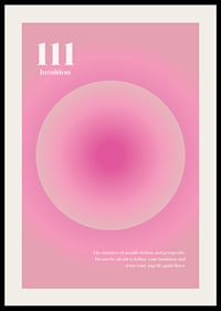 Abstrakt cirkulär illustration i rosa toner med texten 111-2