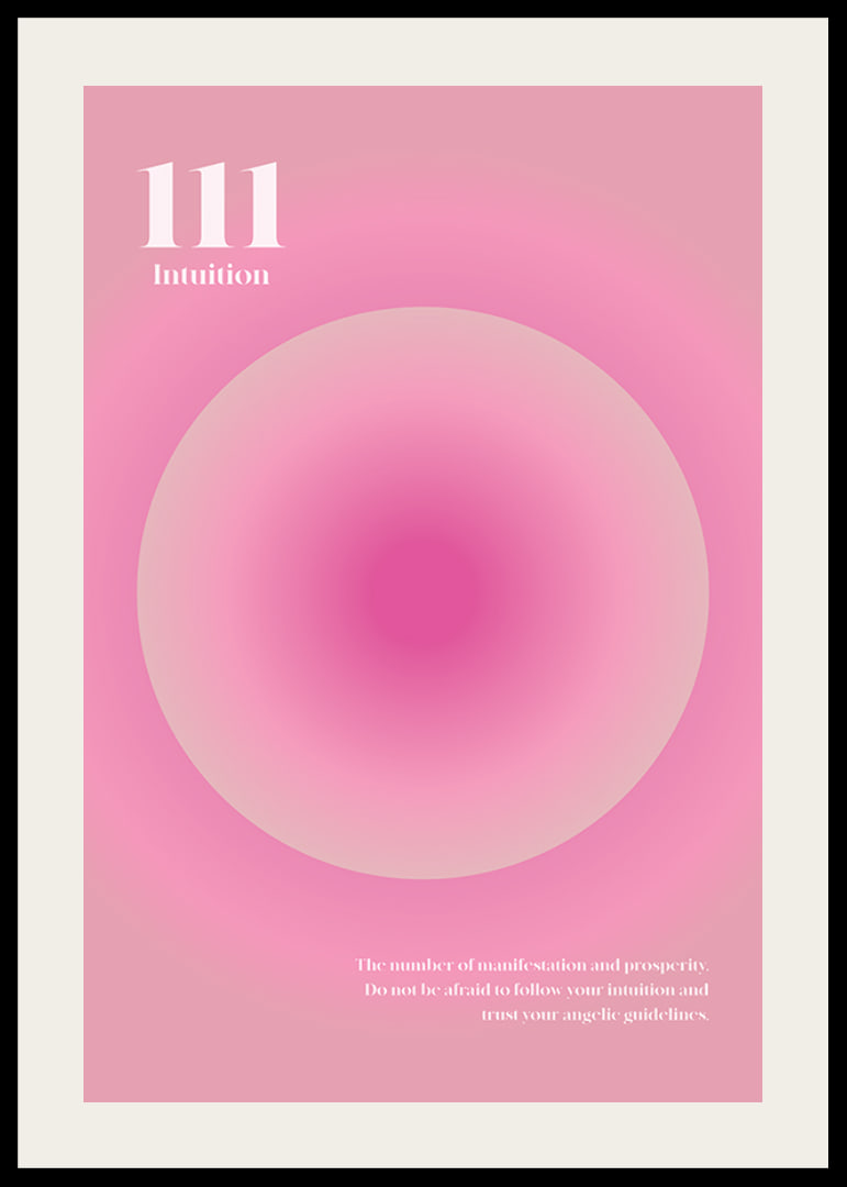 Abstrakt cirkulär illustration i rosa toner med texten 111-12