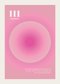 Abstrakta apļveida ilustrācija rozā toņos ar tekstu 111-3