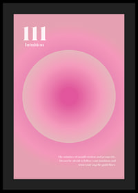 Abstrakt cirkulär illustration i rosa toner med texten 111-4