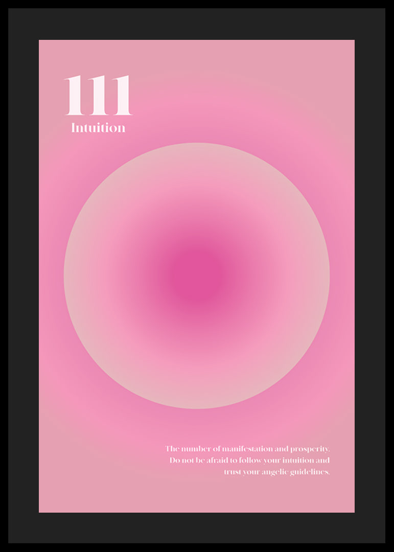 Abstrakt cirkulär illustration i rosa toner med texten 111-12