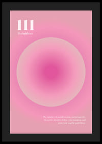 Abstrakta apļveida ilustrācija rozā toņos ar tekstu 111-4