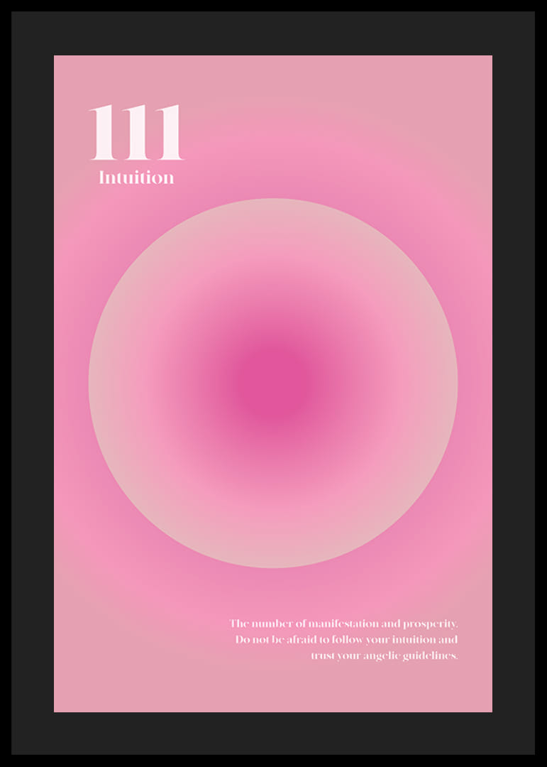 Abstrakta apļveida ilustrācija rozā toņos ar tekstu 111-12