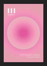 Abstrakt cirkulär illustration i rosa toner med texten 111-5