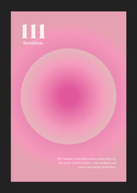 Abstrakta apļveida ilustrācija rozā toņos ar tekstu 111-5