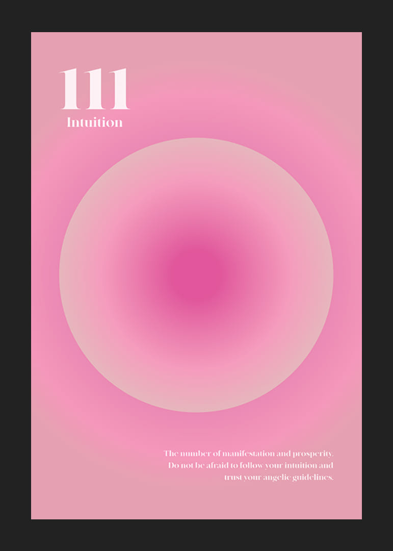 Abstrakta apļveida ilustrācija rozā toņos ar tekstu 111-12