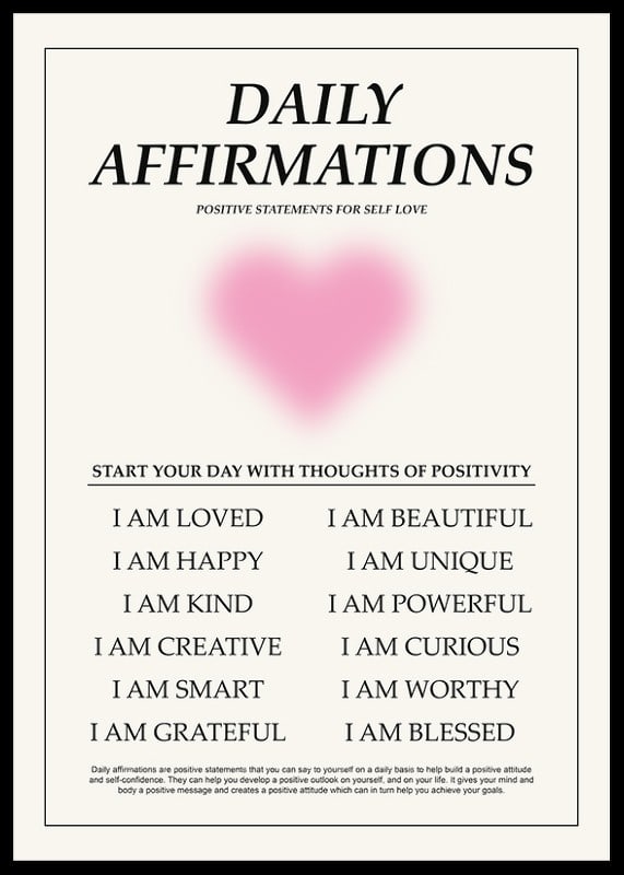 Text-based layout with daily affirmations and pink heart-12