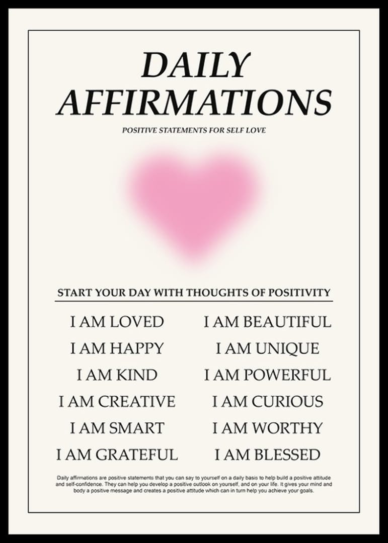 Affirmations Text Daily Affirmations Poster | Text posters | Gallerix.ie