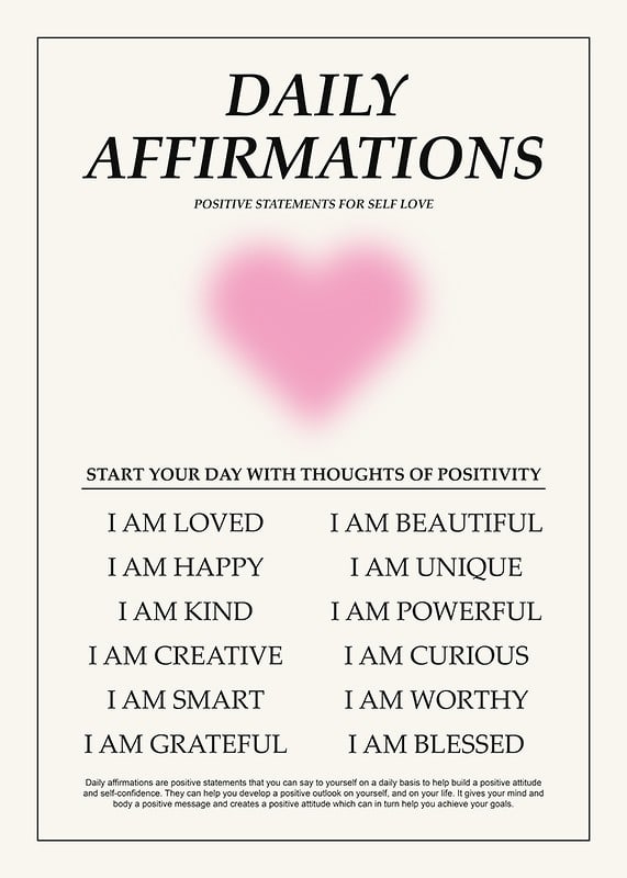 Text-based layout with daily affirmations and pink heart-12