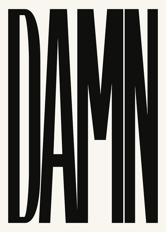 Graphic text with the word DAMN in black capital letters-12