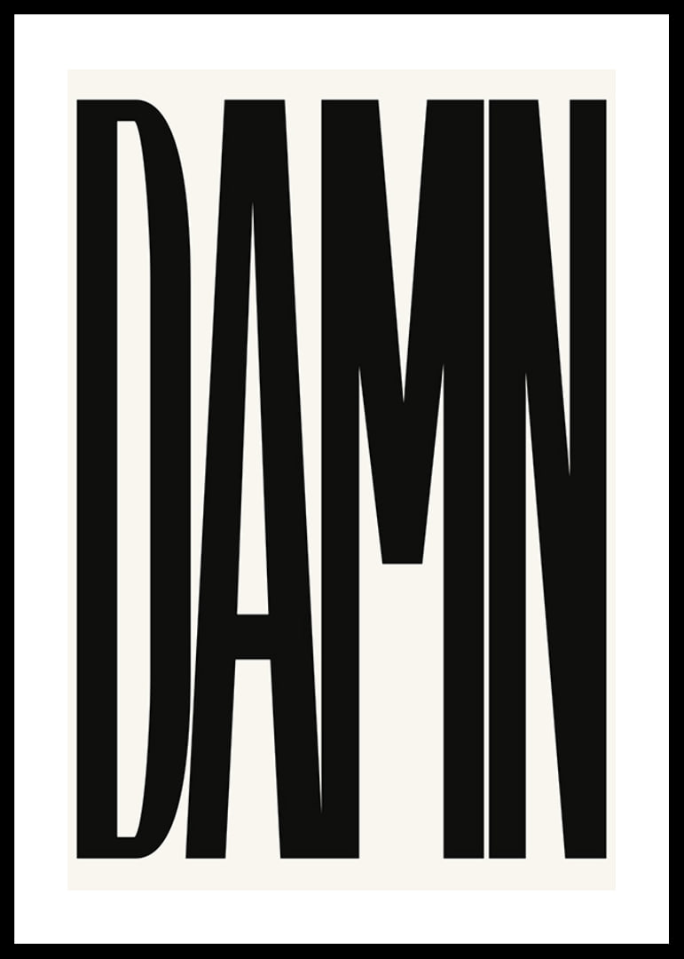 Graphic text with the word DAMN in black capital letters-12