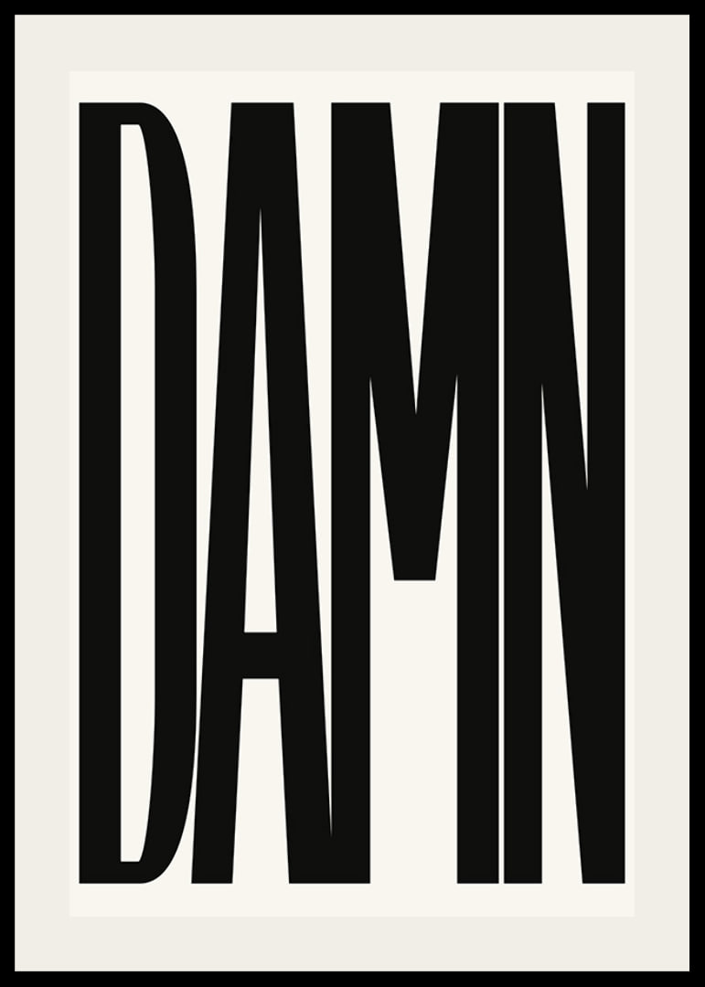 Graphic text with the word DAMN in black capital letters-12