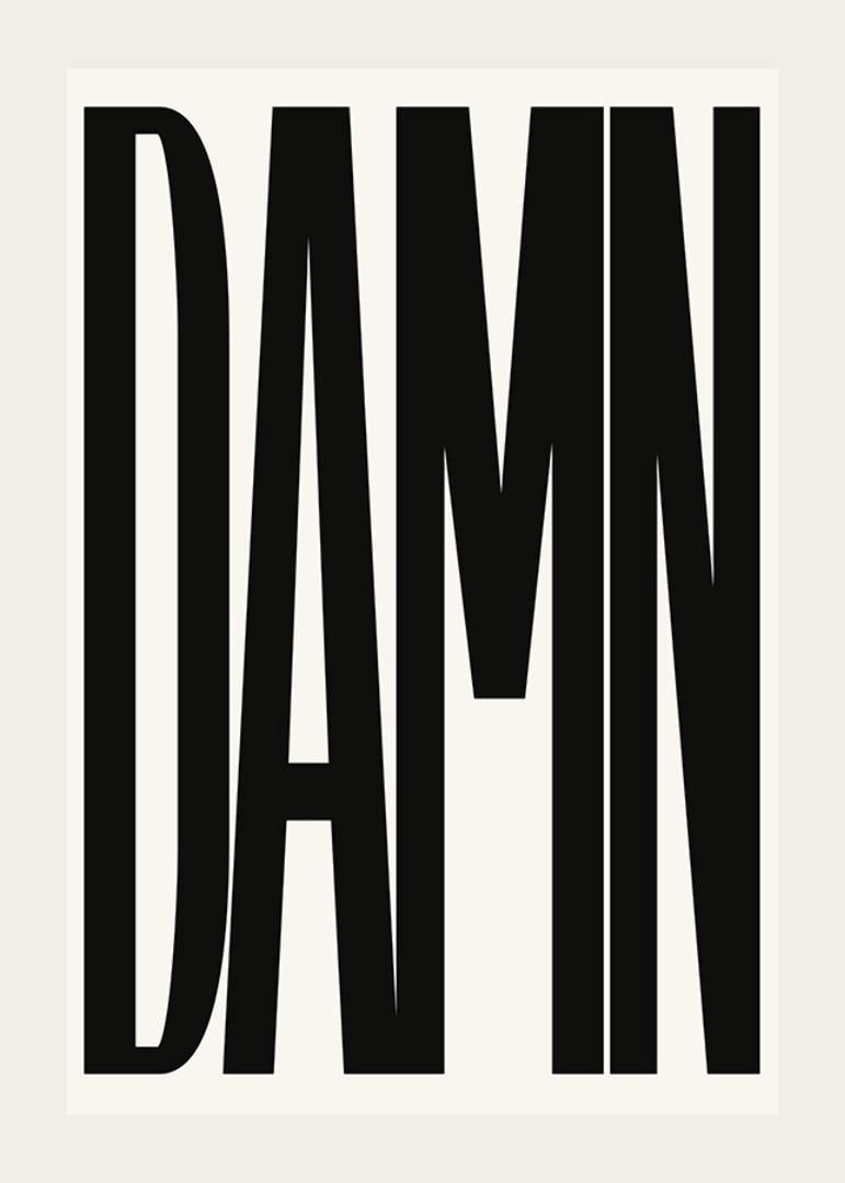 Graphic text with the word DAMN in black capital letters-12