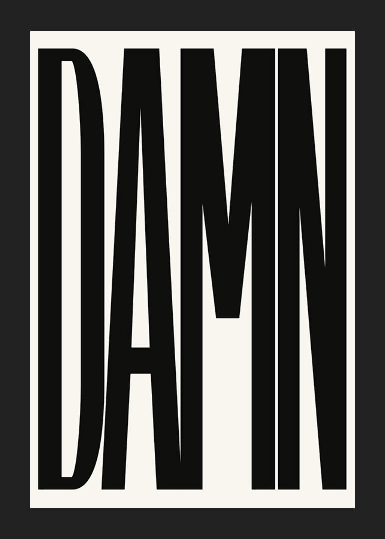 Graphic text with the word DAMN in black capital letters-12