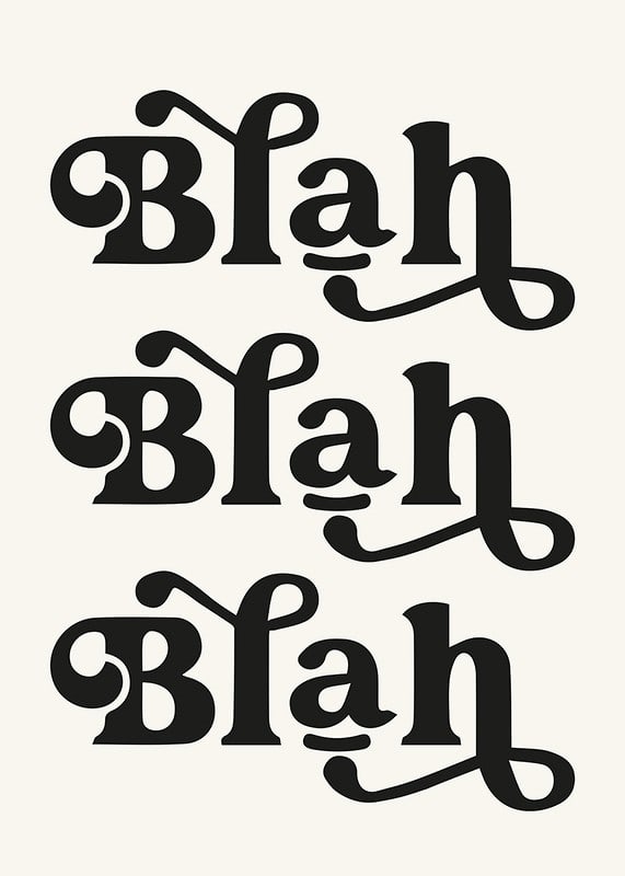 Graphic text with the words Blah Blah Blah in black against beige-12