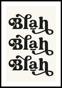 Graphic text with the words Blah Blah Blah in black against beige-0