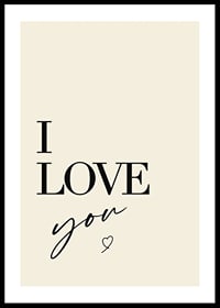 Le texte JE T'AIME avec un cœur en noir sur fond beige-0