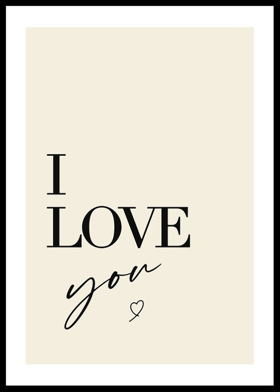 Le texte JE T'AIME avec un cœur en noir sur fond beige-12