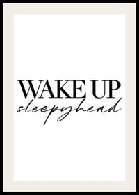 Motivo de texto con texto negro Despierta dormilón sobre fondo blanco-2