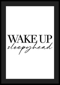 Motivo de texto con texto negro Despierta dormilón sobre fondo blanco-4