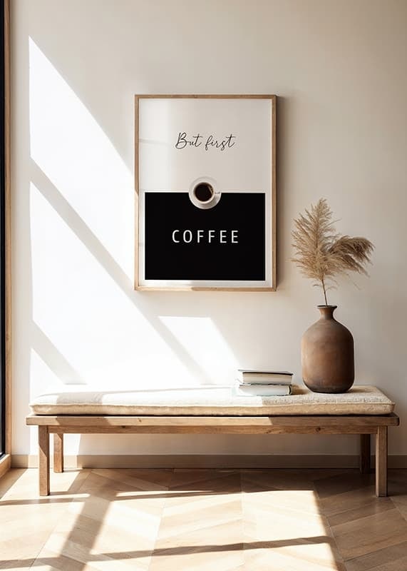 Modern text graphic with coffee cup and the text But First Coffee-12