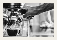 Black and white photo of hand brewing espresso in cup-3