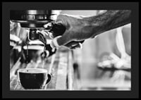 Black and white photo of hand brewing espresso in cup-4
