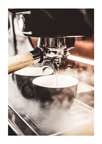 Close-up of espresso machine brewing coffee in dark cups-1